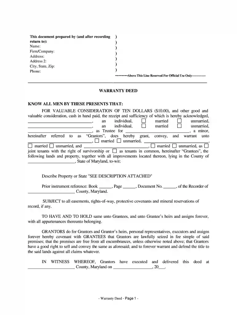 maryland quit claim deed Preview on Page 1