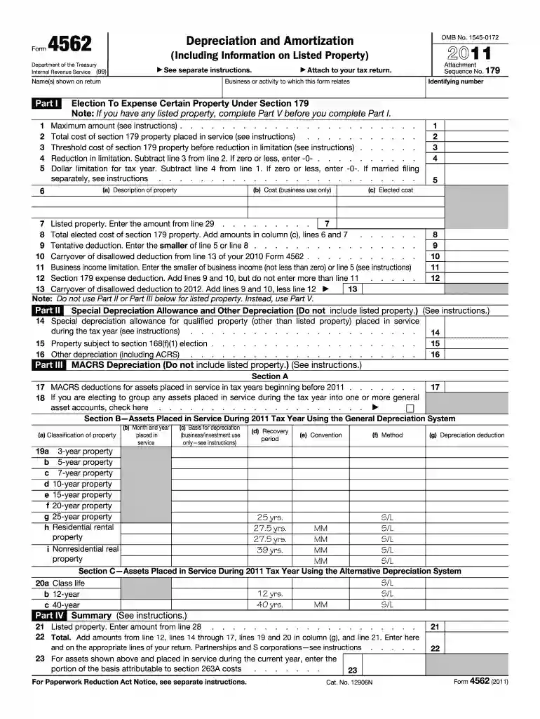 4562 form 2011 Preview on Page 1