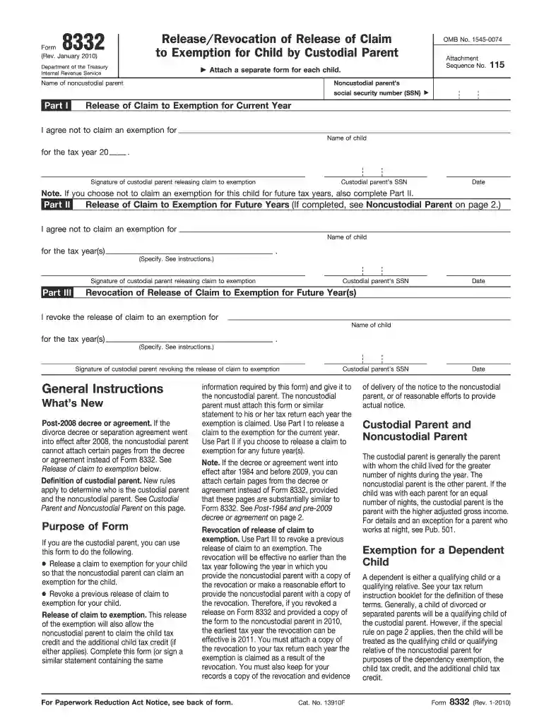 what is form 8332 Preview on Page 1