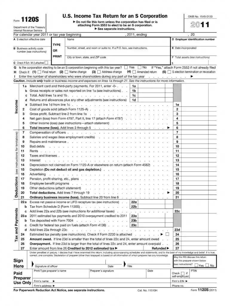 2011 form 1120s Preview on Page 1