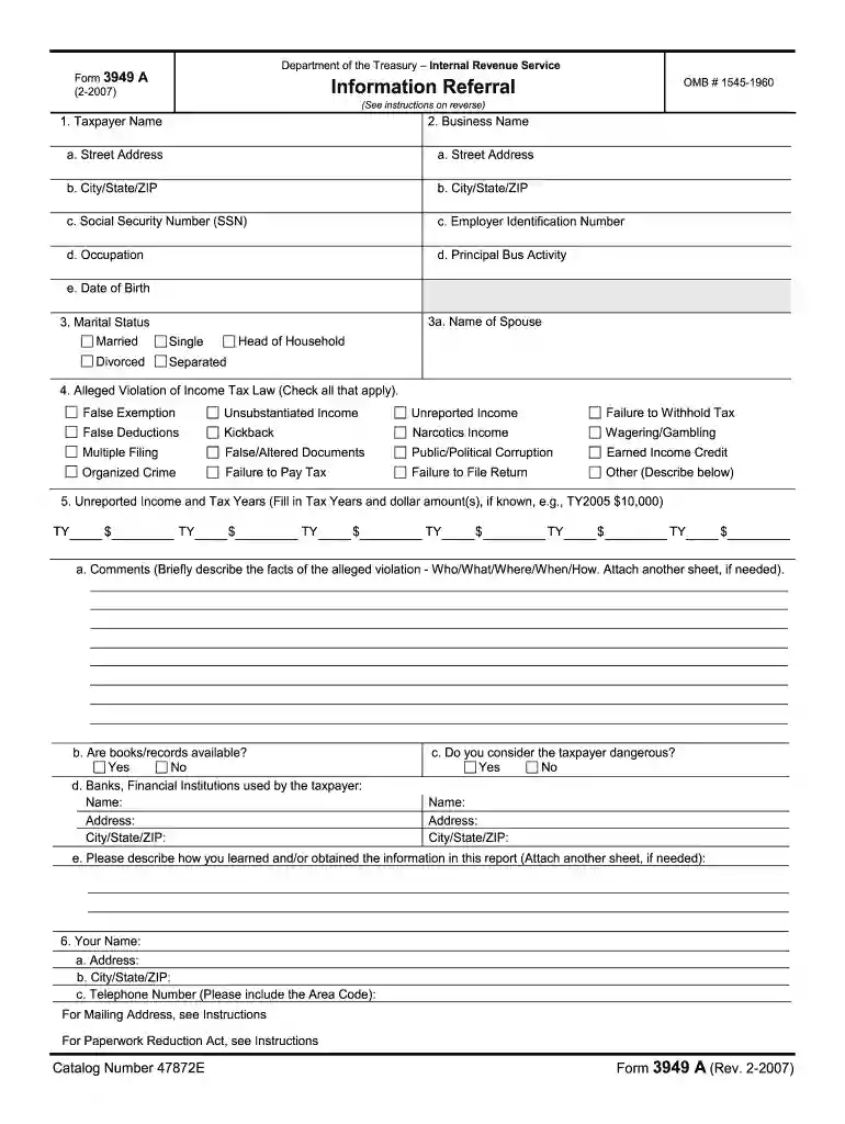 form 3949 a Preview on Page 1