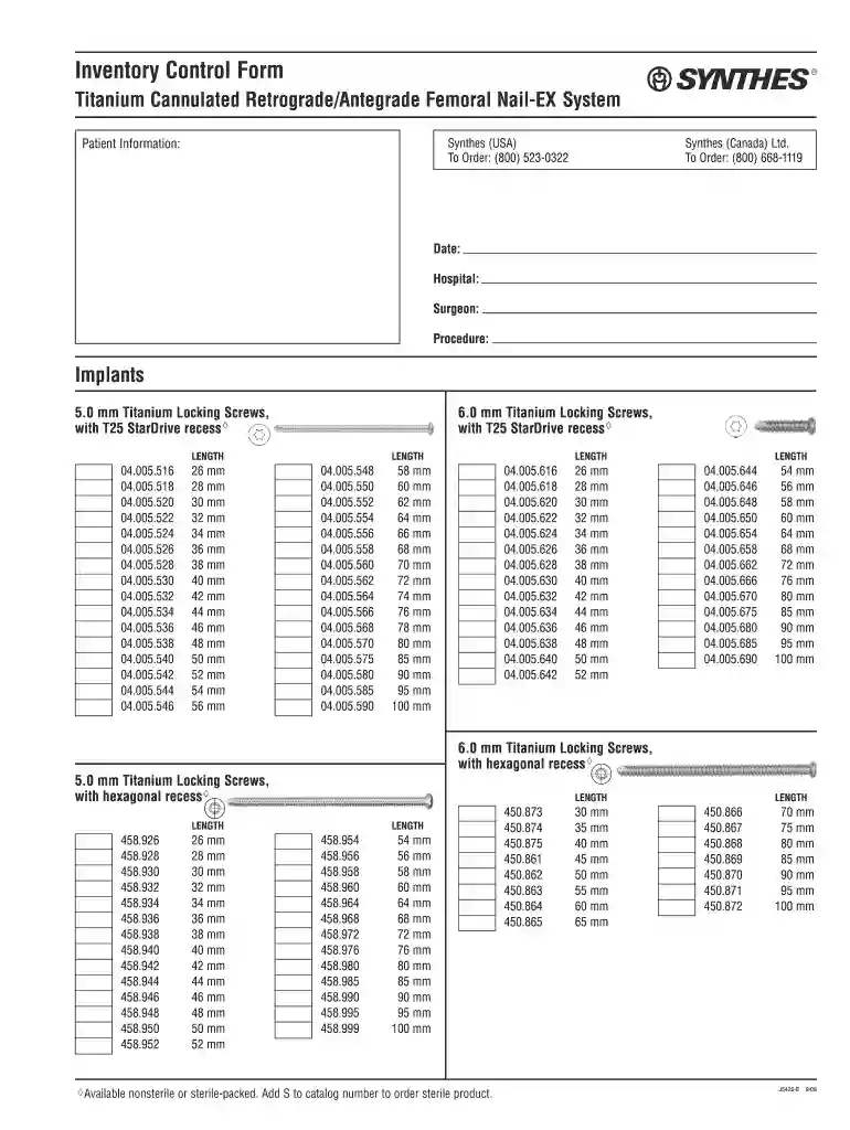 synthes rfna inventory Preview on Page 1