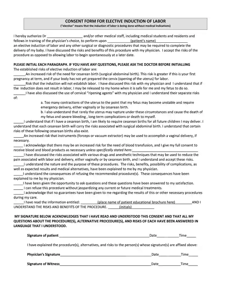 consent for induction of labour Preview on Page 1