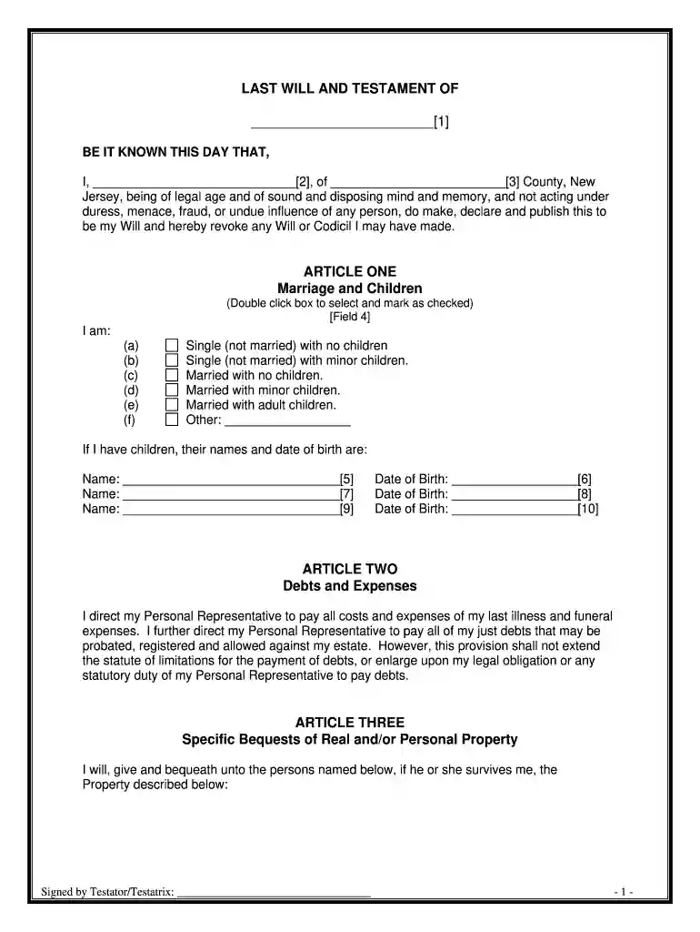new jersey last will and testament pdf Preview on Page 1