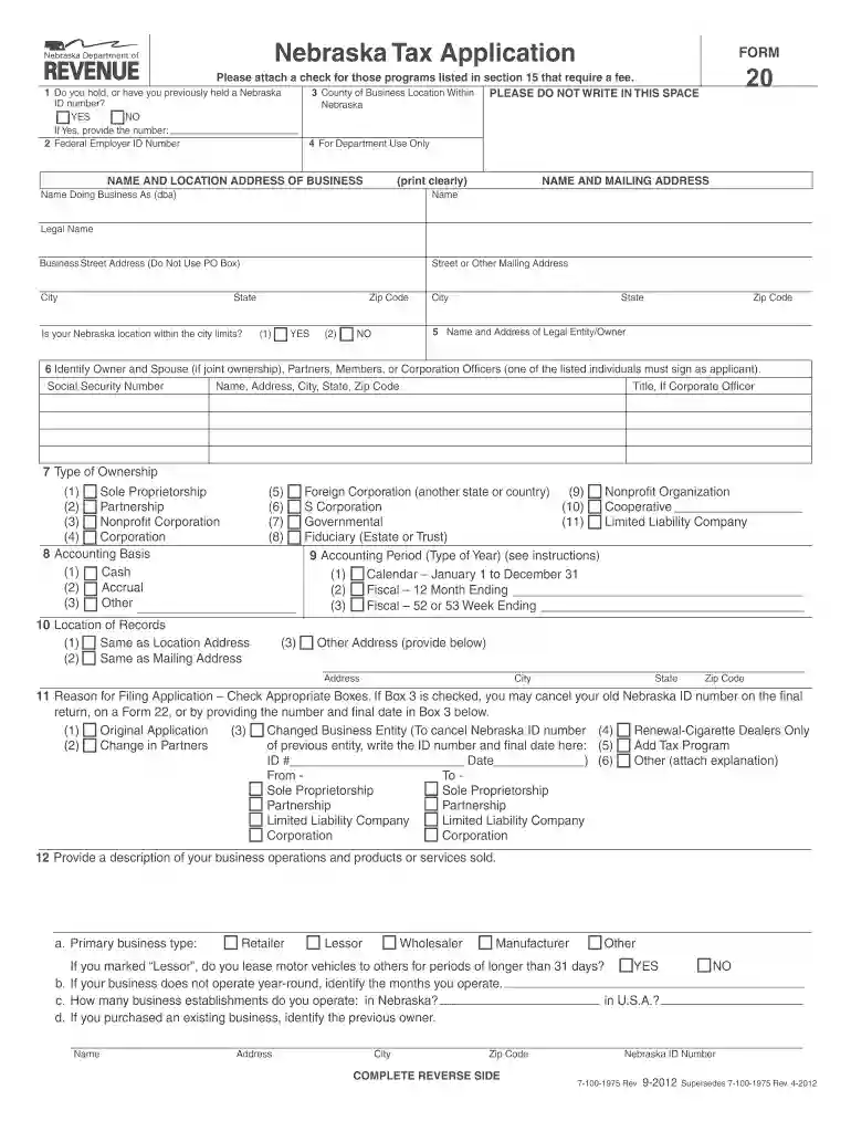 form 20 nebraska 2012 Preview on Page 1
