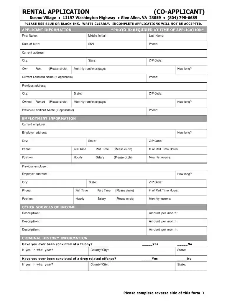 zillow rental application form Preview on Page 1