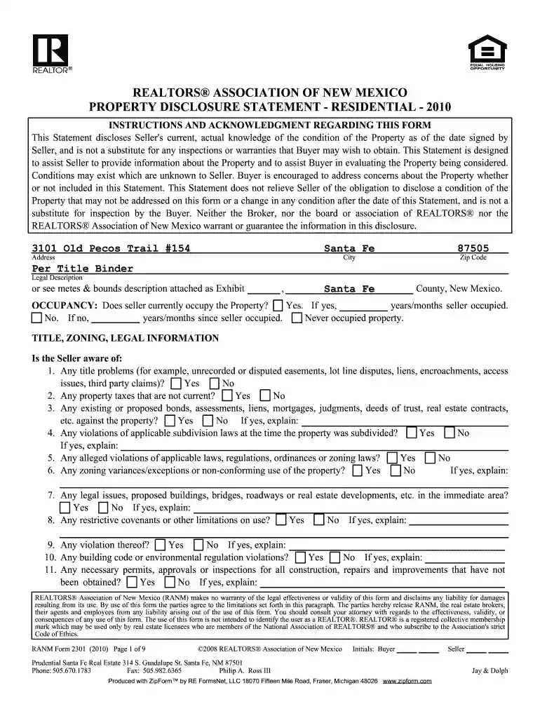 new mexico seller disclosure form Preview on Page 1