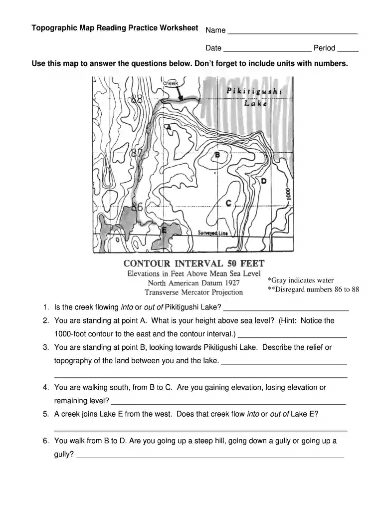 topographic map reading worksheet answer key Preview on Page 1