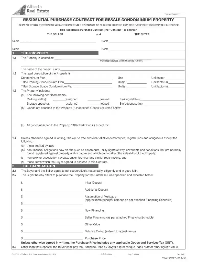 offer to purchase form private sale alberta Preview on Page 1