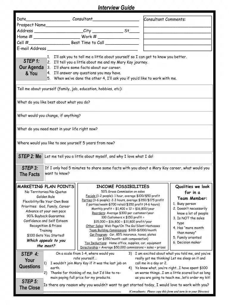 mary kay interview guide Preview on Page 1