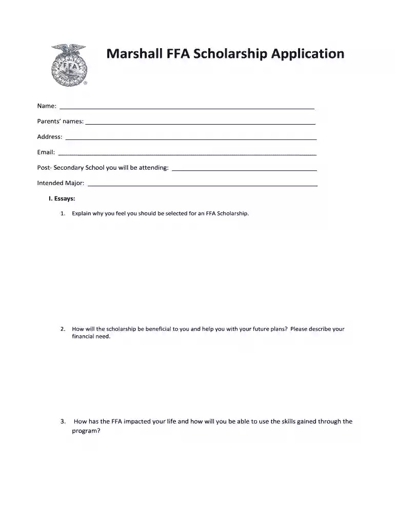 marshall ffa scholarship form Preview on Page 1