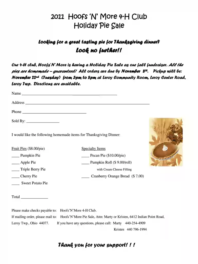 pie fundraiser order form Preview on Page 1