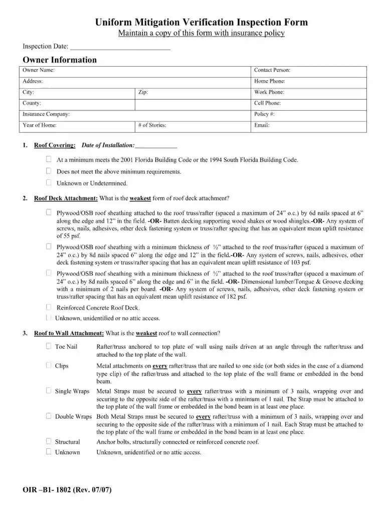 oir b1 1802 rev 0112 2007 form Preview on Page 1