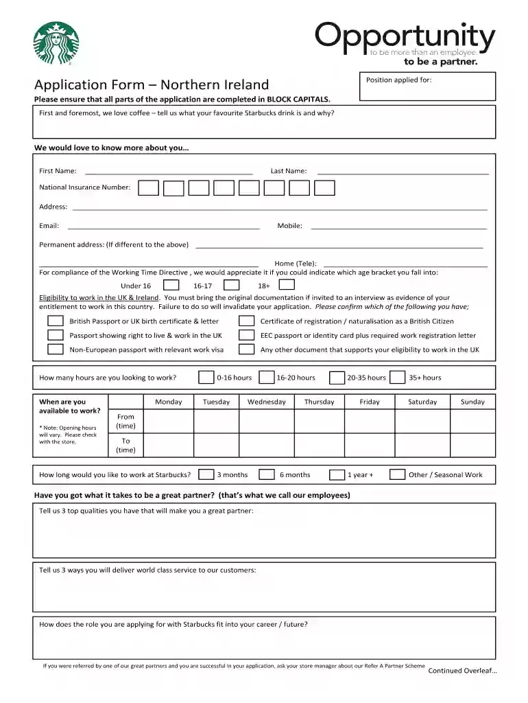 starbucks transfer request form Preview on Page 1