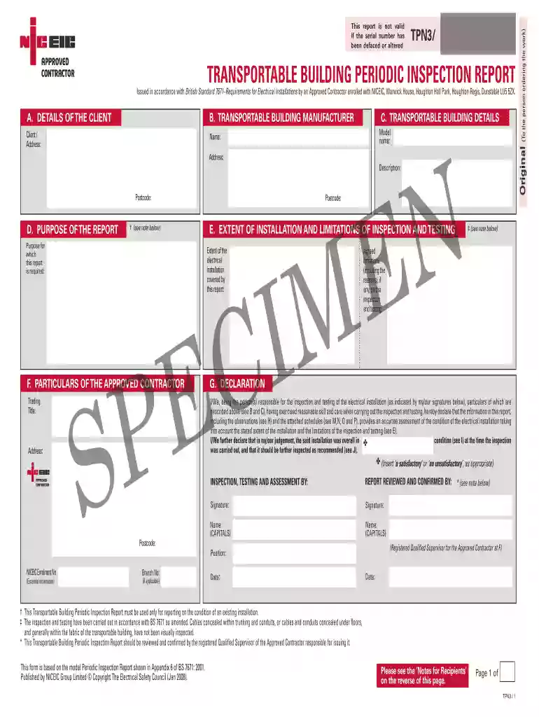transportable building electrical installation certificate Preview on Page 1