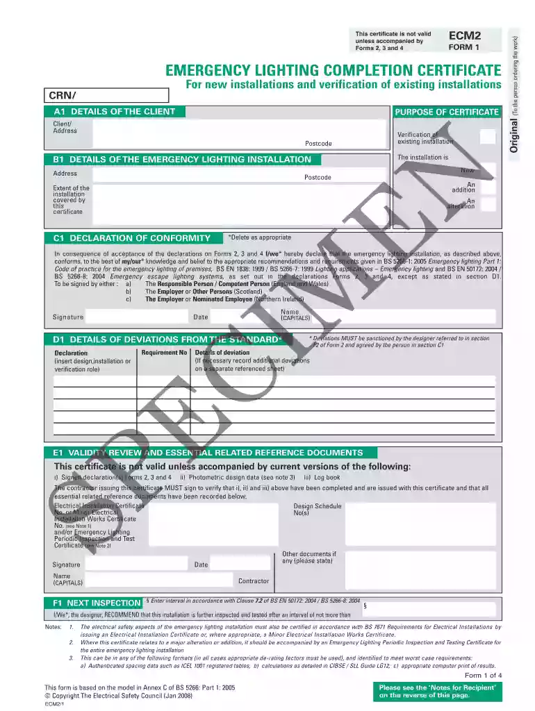 emergency lighting certificate template nsw Preview on Page 1