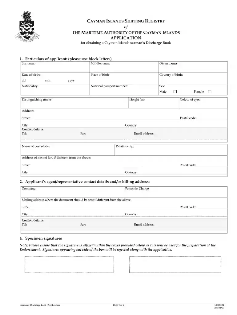 cayman islands discharge book application Preview on Page 1