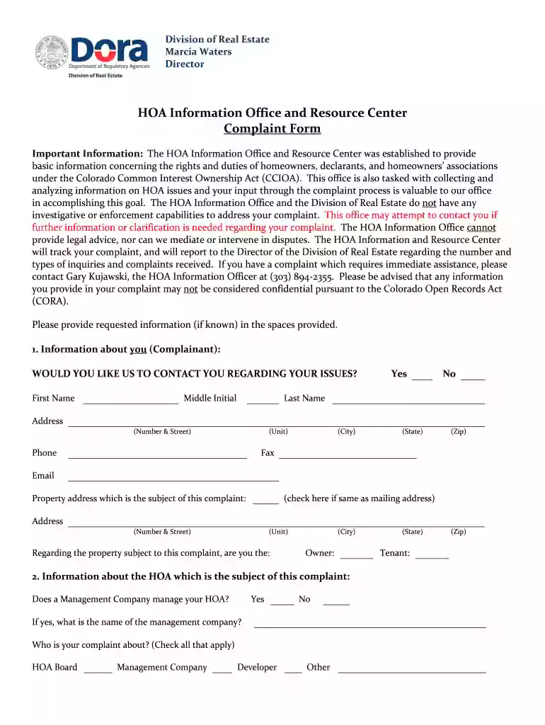 how to file a complaint against an hoa in colorado Preview on Page 1