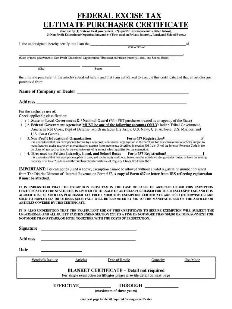 federal excise tax exemption certificate pdf Preview on Page 1