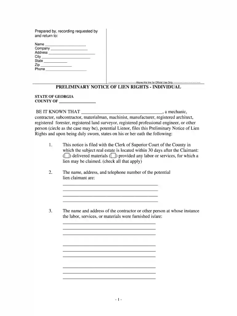 notice of intent to lien georgia Preview on Page 1