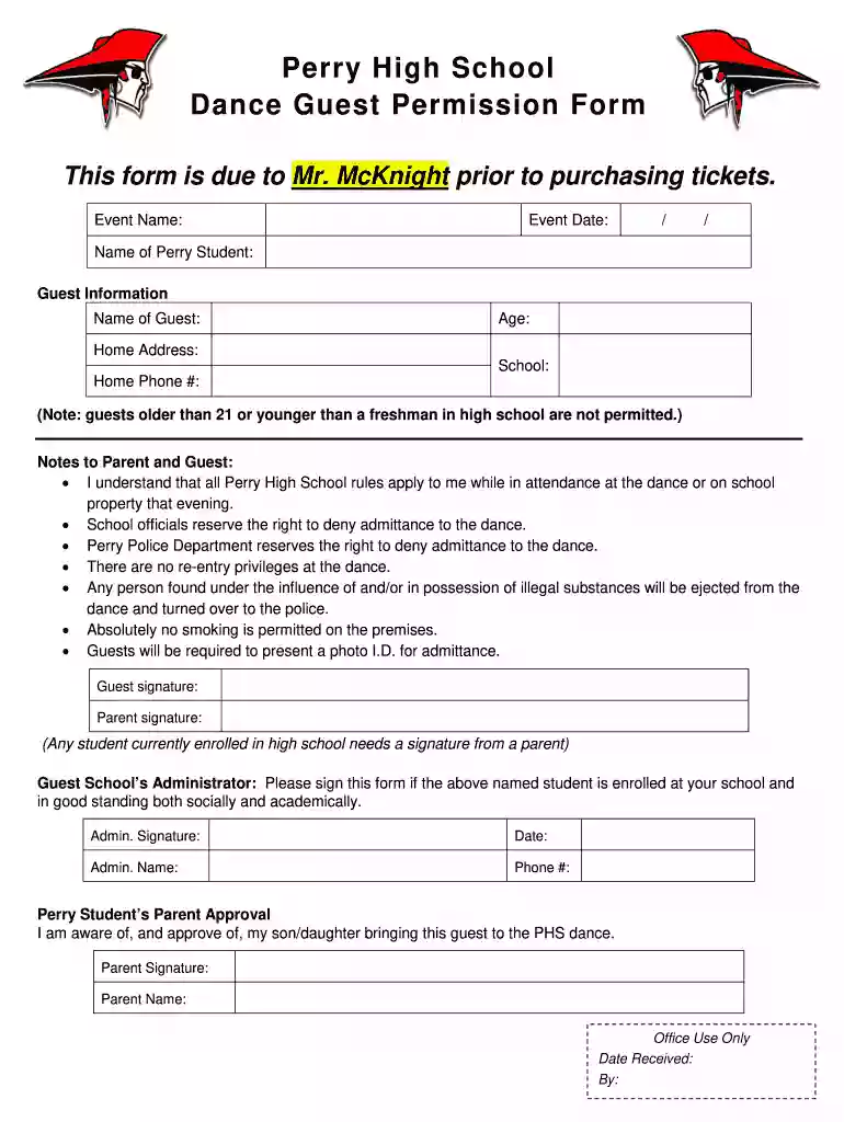 high school dance guest form Preview on Page 1