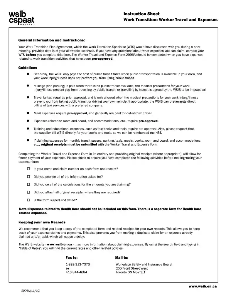 wsib travel form Preview on Page 1