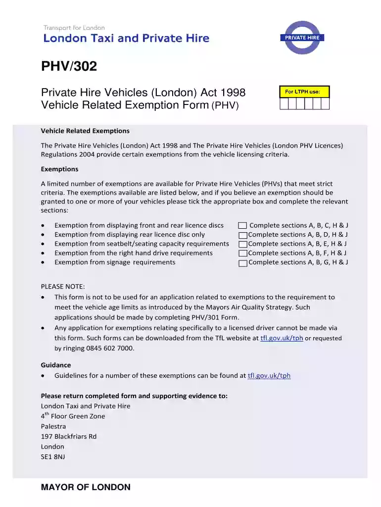 form pvh 302 private hire Preview on Page 1