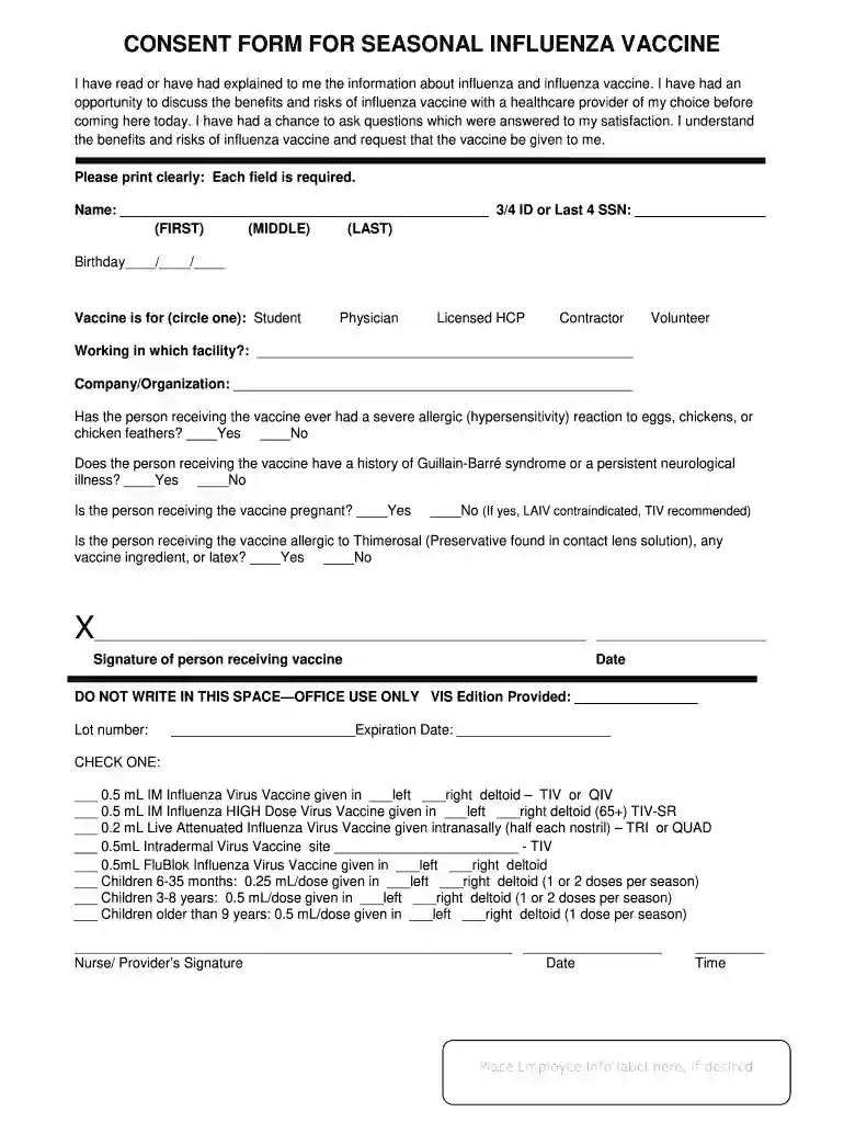 flu vaccine consent form pdf Preview on Page 1