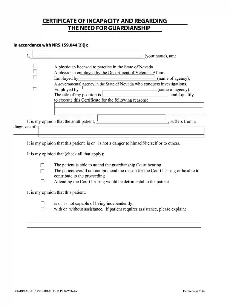 certificate of incapacity Preview on Page 1