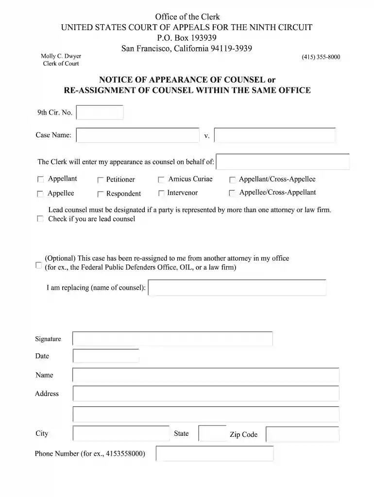 notice of appearance ninth circuit Preview on Page 1