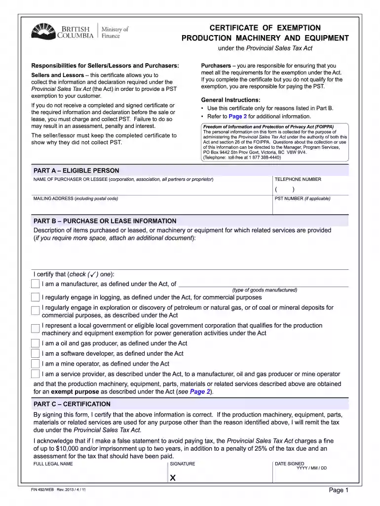 pst exemption certificate bc Preview on Page 1