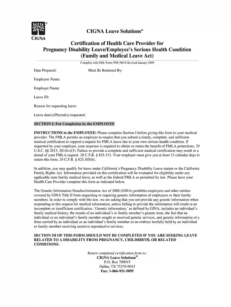 cigna fmla paperwork Preview on Page 1