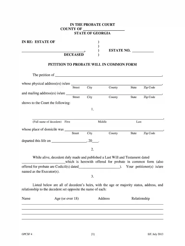 gaprobateorg 2013 form Preview on Page 1