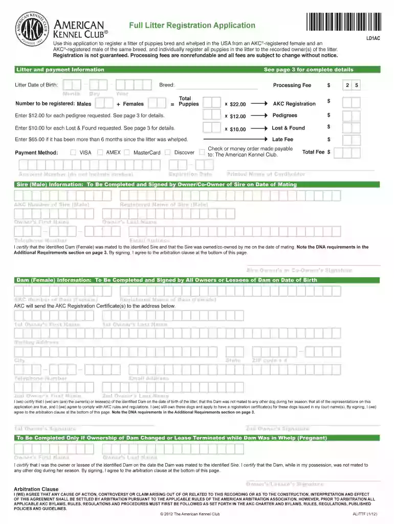 akc registration cost Preview on Page 1