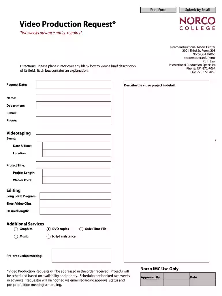 video request form template Preview on Page 1