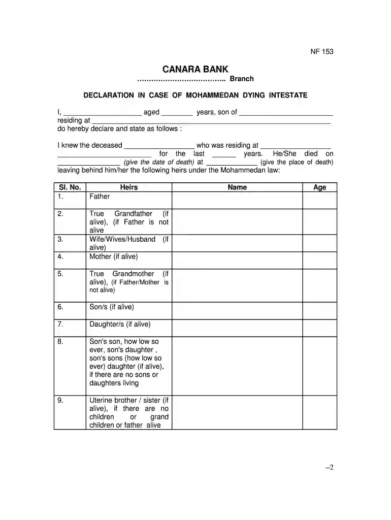 application form for settlement of claim of deceased constituents canara bank Preview on Page 1