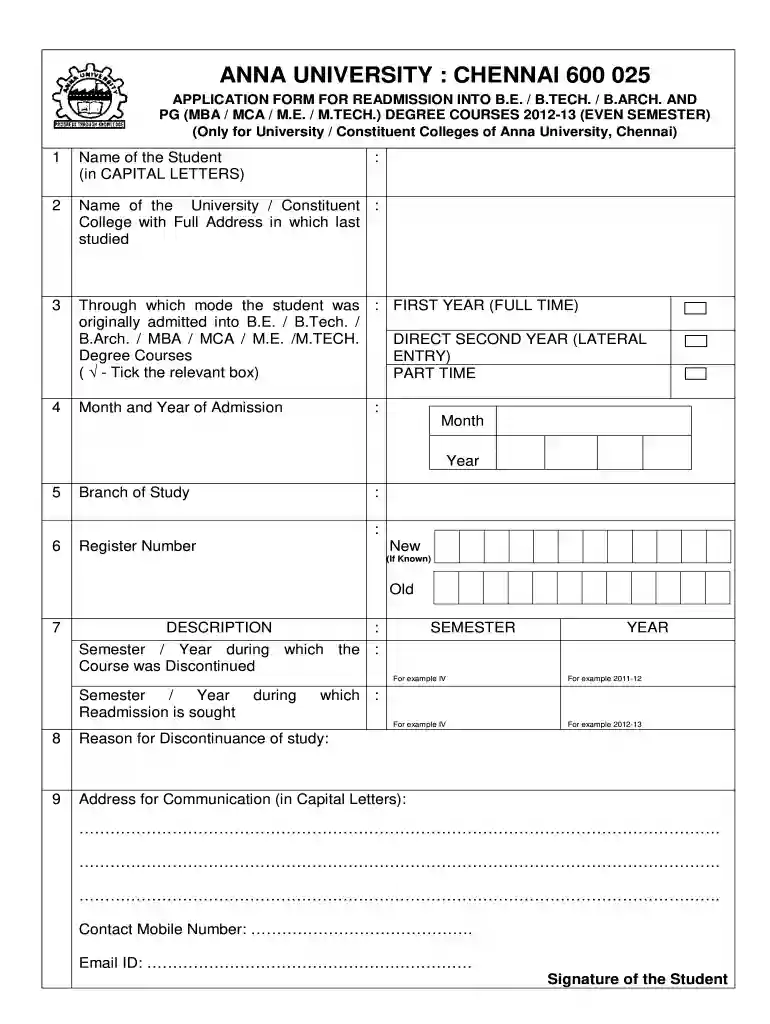application for readmission in college Preview on Page 1
