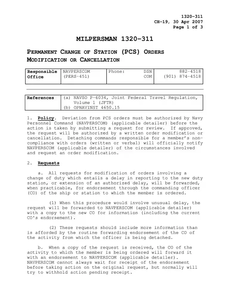 PERMANENT CHANGE OF STATION (PCS) ORDERS Preview on Page 1