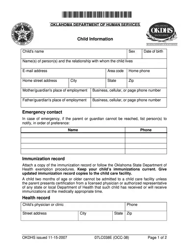 oklahoma child care licensing application Preview on Page 1