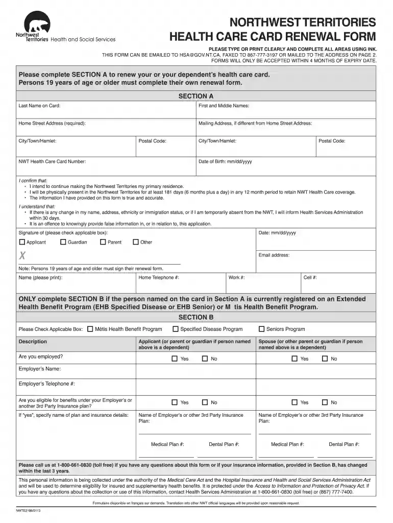 health card renewal form Preview on Page 1