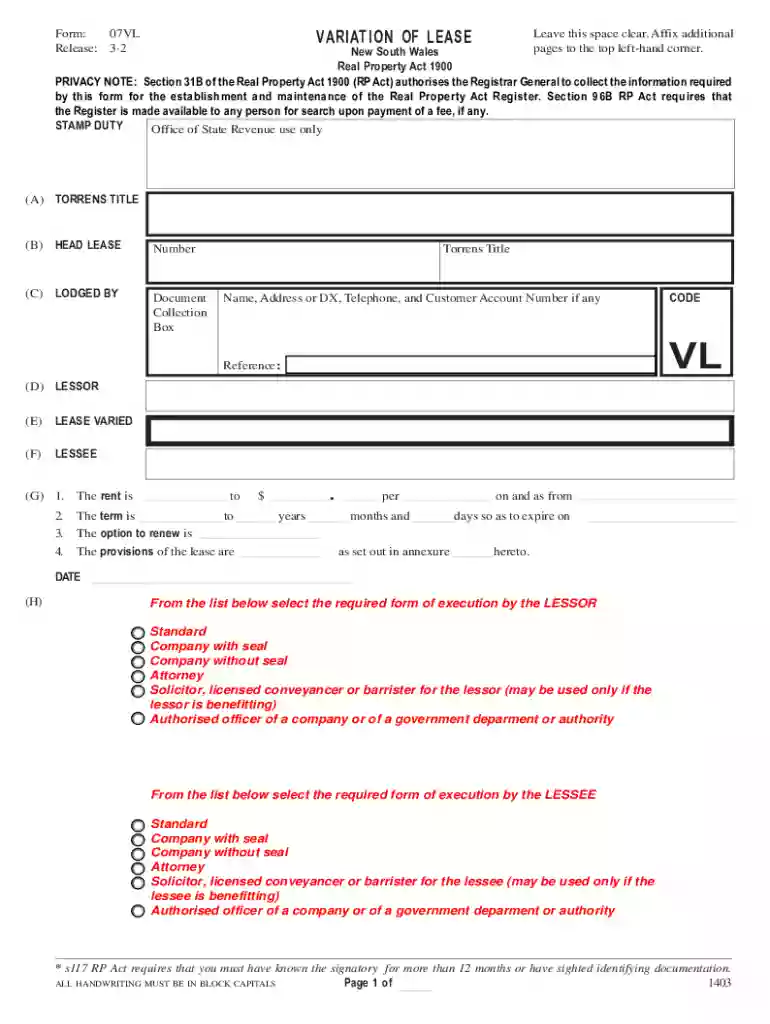 lease variation form wa Preview on Page 1