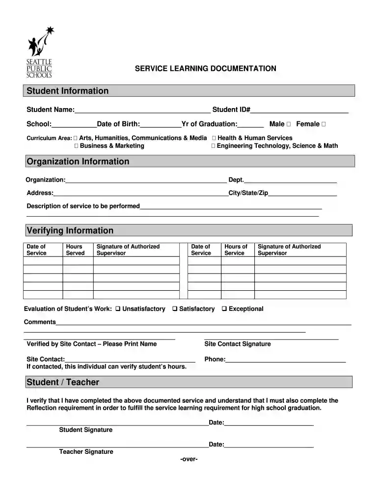 community service hours form Preview on Page 1