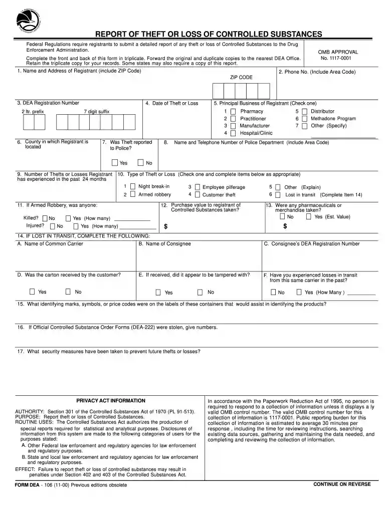 dea form 106 Preview on Page 1