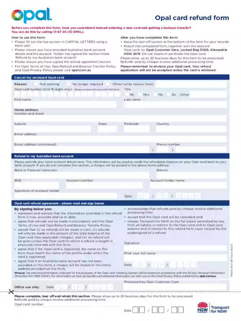 opal refund form Preview on Page 1