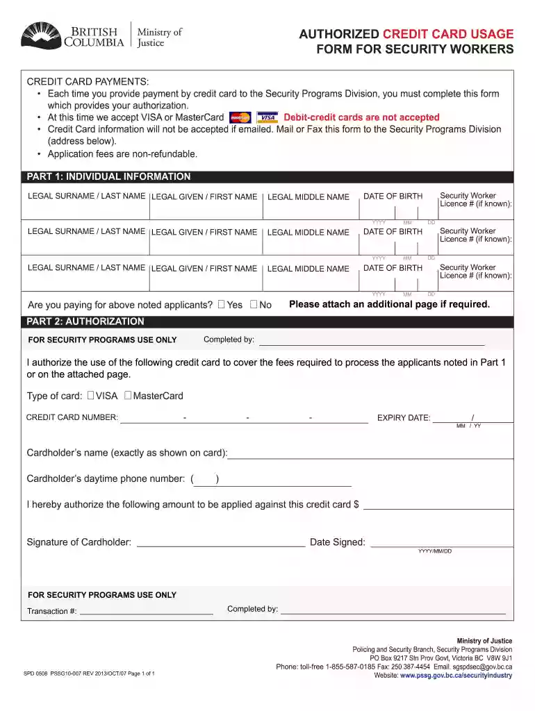 credit aunthorization form spd0508 Preview on Page 1