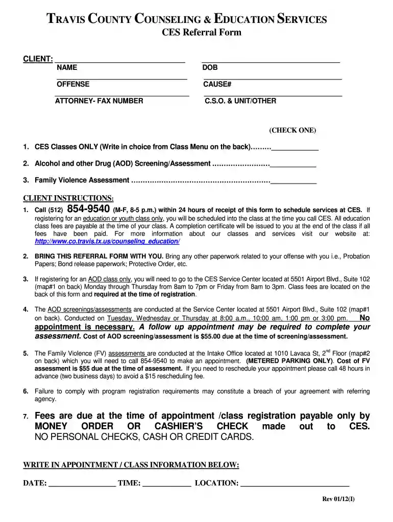 Referral Form - Travis County - co travis tx Preview on Page 1