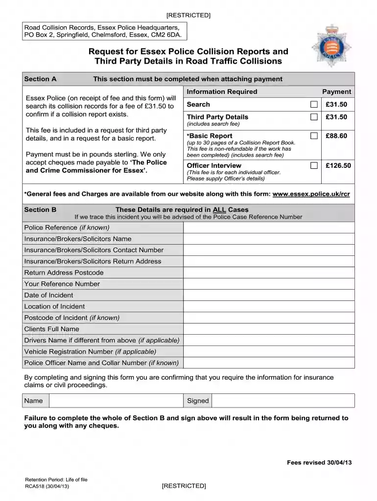 essex police request report online Preview on Page 1