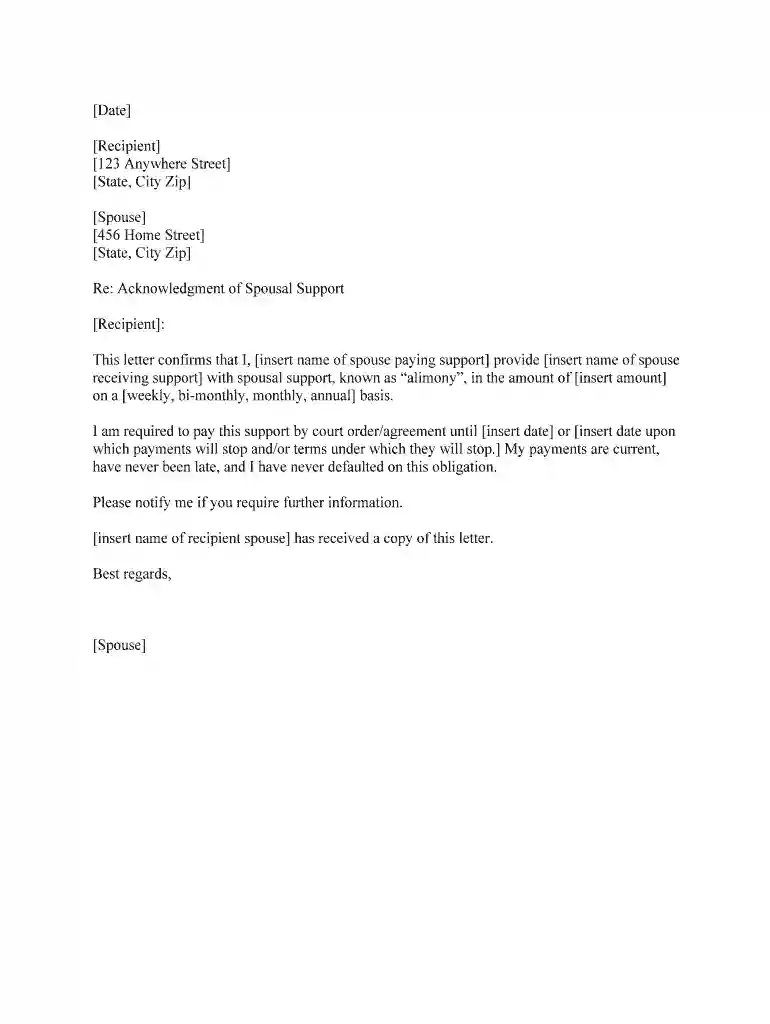 financial support letter for spouse Preview on Page 1