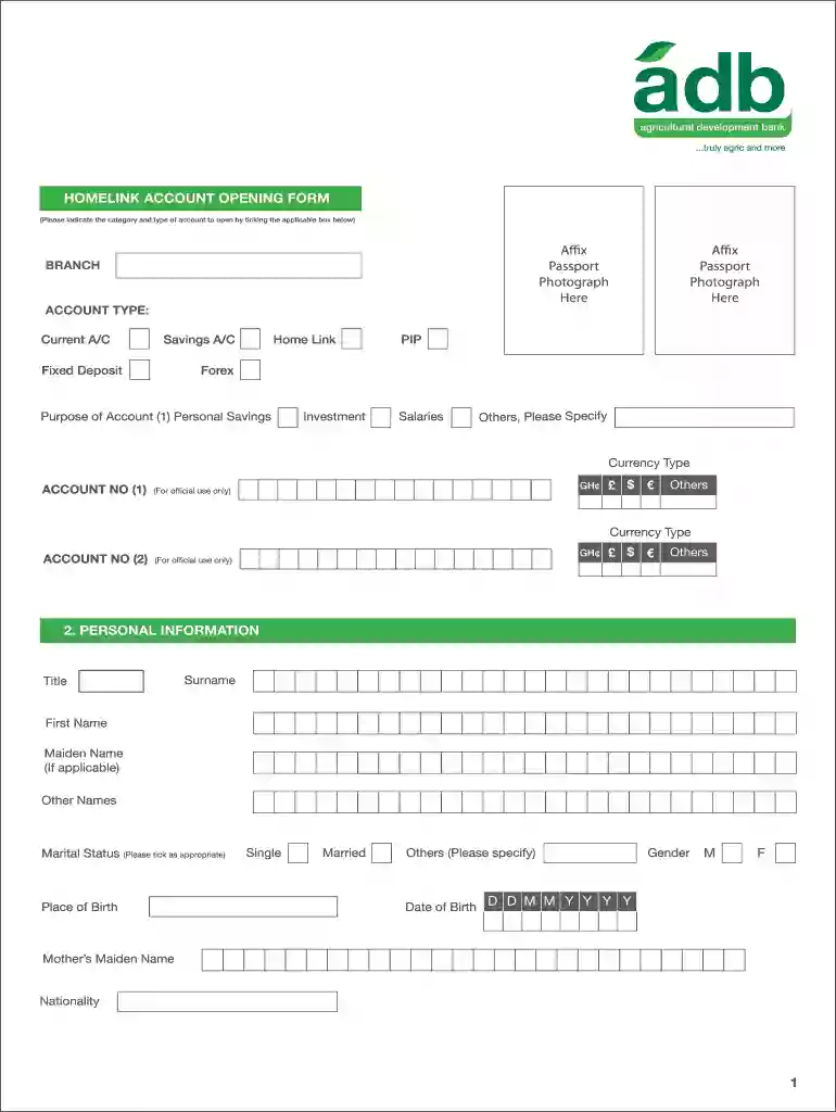 adb account opening form Preview on Page 1