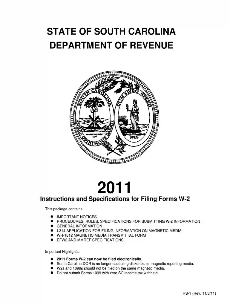 South carolina department of revenue fillable forms 2011 Preview on Page 1
